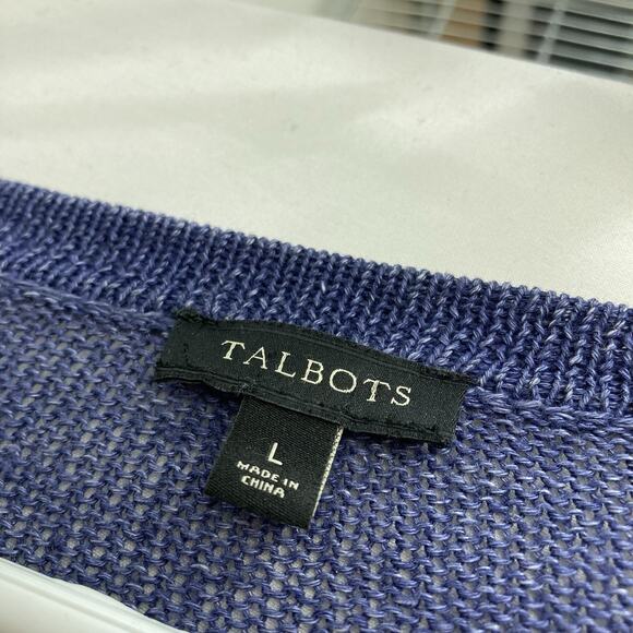 Talbots Blue 100% Linen Spring Cardigan Sweater Size L Preppy Coastal Old Money - Picture 5 of 11